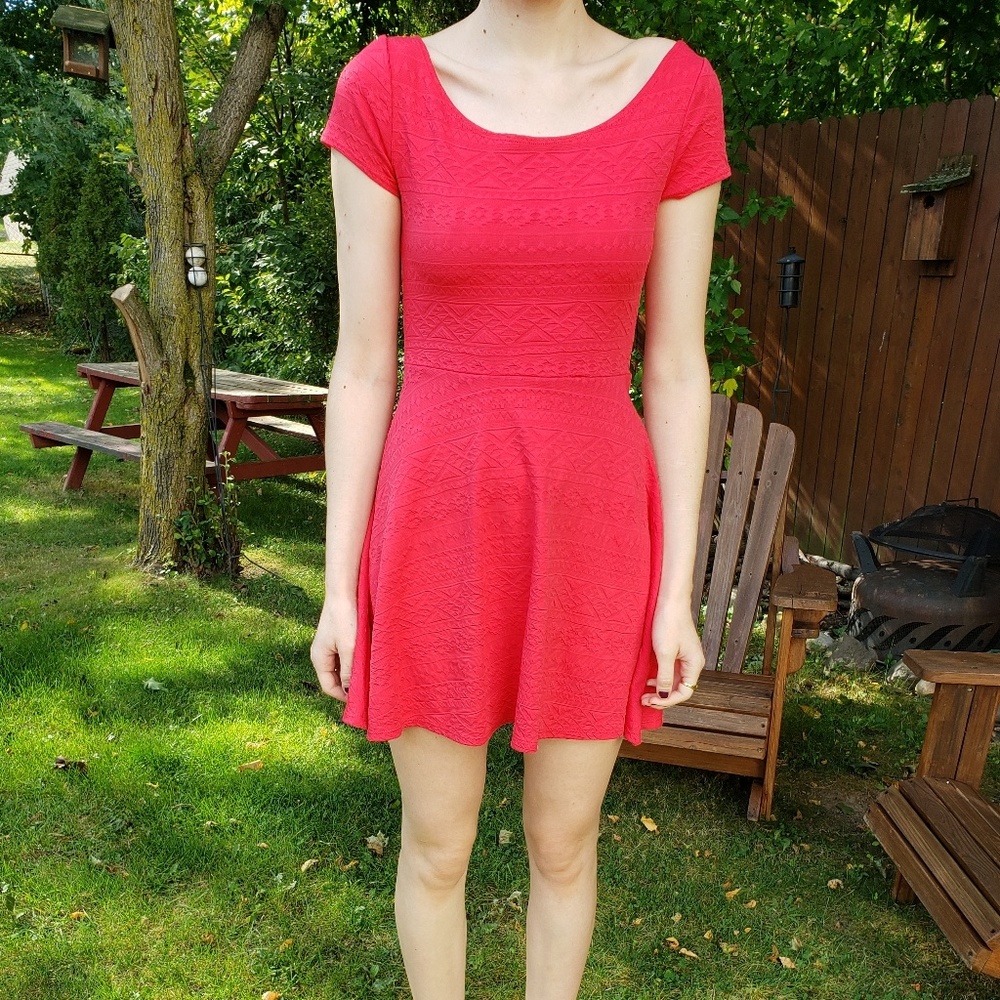Deep Hot Pink Skater Mini Dress With Back Cutout
